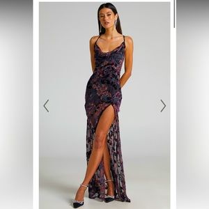 ALETTA MAXI DRESS - COWL CROSS BACK DRESS IN ALETTA BURN OUT FLORAL SIZE 2 (xs)